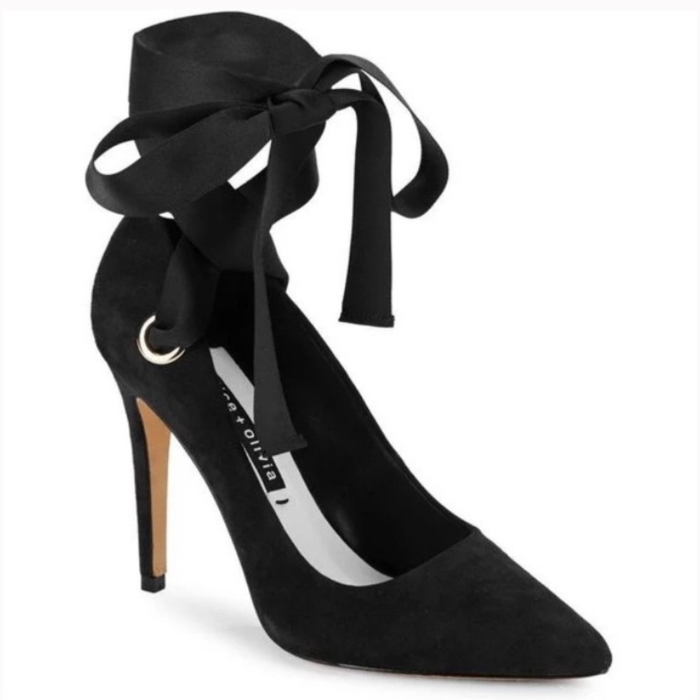 Alice+Olivia Dominique tie ankle heels in black color Size 9.5